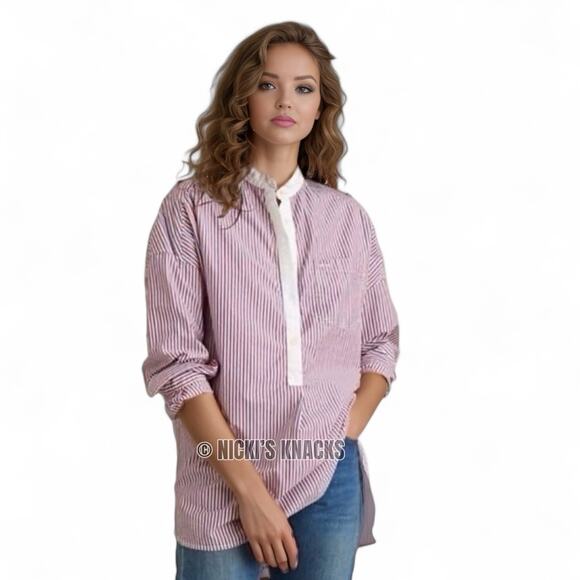 Alex Mill Striped Cotton Popover Tunic Red White Blue Oversized Shirt Size XS - Picture 9 of 10